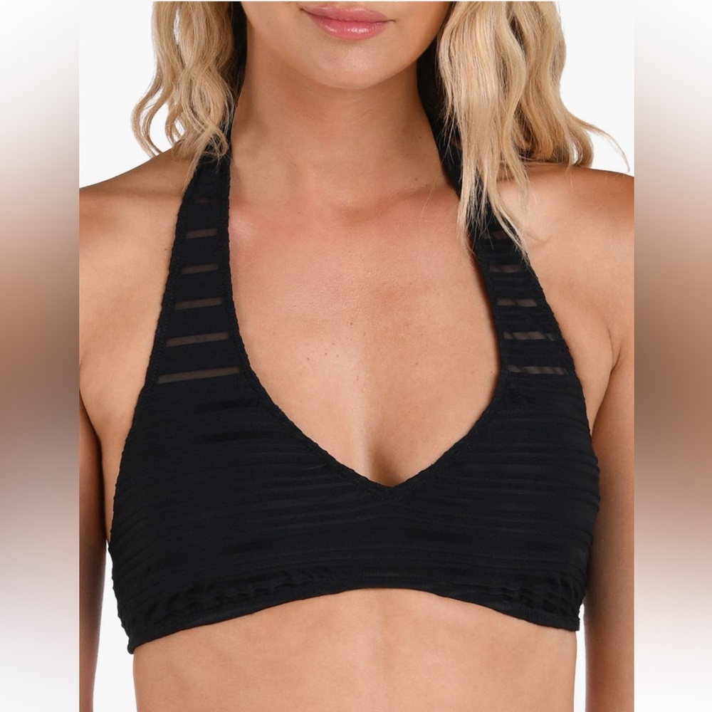 NWT La Blanca Fluid Lines Halter Bikini Top size 14